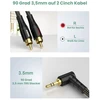 Rawaux rca į jack 3.5 mm kabelis 90 laipsnių 3.5 mm jack į 2 rca kabelis 24k paauksuotas stereo rca audio kabelis televizoriui, išmaniajam telefonui, nešiojamam kompiuteriui, namų kinui, stiprintuvui (1 m, 3.5 x 2 rca - juodas)