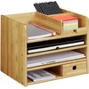 Relaxdays bambuko stalo organizatorius, A4 formato dėklas laiškams, užrašų ir rašiklių organizatorius, stalčius, biuro saugojimo sistema, A x P x G: apie 26 x 33 x 24 cm