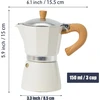 Kavos aparatas Richsum aliumininis espreso virimo aparatas - 3 espreso puodeliai - 150 ml moka kavinukas itališkas kavos virimo aparatas dujinėms ir elektrinėms viryklėms, baltas
