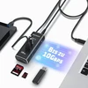 Rshtech aliumininis 5-in-1 usb 3.2 gen2 aktyvusis šakotuvas su maitinimo šaltiniu, sd/tf kortelių skaitytuvas, 3 x 10 gbps duomenų prievadai, 10 w 5 v/2 a maitinimo šaltinis ir 60 cm kabelis (c tipo į a tipą)
