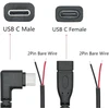 Runcci-yun 12 vnt. Usb C pigtail kabelis 5 V / 2 A 90 laipsnių Usb C maitinimo tuščias kabelis Pigtail 22 Awg Usb C kištuko lizdas 2 kontaktų litavimo „pasidaryk pats“ pigtail kabelis, skirtas Usb įrenginių taisymui „pasidaryk pats“ kabelis (30 cm)