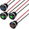 Runcci-yun 4 vnt. 12v/24v apvalus metalinis vandeniui atsparus signalinis šviestuvas Led indikatorius, 12 mm plokštės montuojamas Dc Led indikatorius, prietaisų skydelio įspėjamasis indikatorius su 26 Awg 150 mm kabeliu