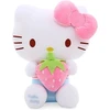 Sanrio Co., Ltd. Pliušinis žaislas katė, minkšta žaislinė katė su braškėmis, 30 cm, minkštas kačiukas, pliušinis, balta lėlė, dovana vaikams