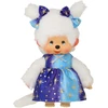 Sekiguchi 221240 Originalus Monchhichi mergaitė su žvaigždžių šviesos suknele, apie 20 cm minkštas žaislas pagamintas iš rudo pliušo