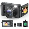 Skaitmeninis fotoaparatas 4k 48mp 16x priartinimas su 32gb kortele Kompaktiškas fotoaparatas su 3 colių atlenkiamu ekranu Automatinis fokusavimas Blykstė Apsauga nuo drebėjimo Vlog kamera Asmenukės pradedantiesiems