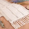 Smėlio spalvos boho stalo takelis, medvilninis stalo takelis su rankų darbo kutais, stačiakampis nėriniuotas nėrinys, tuščiavidurė tinklinė staltiesė, macrame stalo takelis, vintažinis kaimiškam boho vestuvių stalo dekorui, 30 x 180 cm