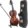 Smuiko modelio miniatiūra su dėklu, stryku ir stovu, 20 cm rankų darbo medinis smuiko dekoratyvinis ornamentas, muzikos instrumentų priedai lėlių nameliui, nuotraukų rekvizitai, namų dekoracija