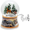 Sniego gaublys karieta virš tilto | nostalgiškas žiemos peizažas ochros spalvos pagrindu | su muzikos dėžute | purtomas kalėdinis dekoras | P: 10 cm A: 14 cm | 20258
