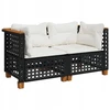 Sodo sofa iš ratano, juoda, 63,5x63,5x62 cm + pagalvėlės