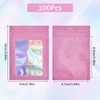 Sofplate 100 vnt. 3 x 4 ziplock folijos maišelių rinkinys, holografiniai maži dovanų maišeliai, didelis kiekis, daugkartinio uždarymo, kvapui atsparūs, vaivorykštės spalvų plastikiniai pavyzdžių pakavimo maišeliai vakarėliams