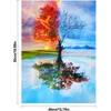 Spalvingas medis, tapyba pagal skaičius suaugusiems, keturių sezonų medžio tapyba pagal skaičius, tapyba pagal skaičius su teptuku ir spalvomis - 40 x 50 cm (be rėmo)