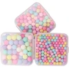 Spalvingi plastikiniai apvalūs karoliukai be skylės, mieli dekoratyviniai karoliukai, gražūs žavūs pasteliniai karoliukai papuošalų gamybai su dėžute, 3 dėžutės