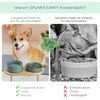 Spunkyjunky keramikinis dubenėlių rinkinys šunims su bambuko stovu katėms ir šunims (tamsiai žalias)