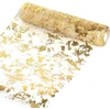 Stalo takelis su blizgučiais, aukso folija, metalizuotas, plonas tinklelis, 10 m x 28 cm, auksinis stalo takelis, auksinė folijos medžiaga vakarėliams – idealus pasirinkimas
