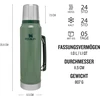 Stanley Classic Legendary Termosas, 1 L, palaiko karštą arba šaltą 24 valandas, nerūdijančio plieno termosas, be Bpa, galima plauti indaplovėje, Hammertone Žalias