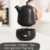 Virdulys Steinzeit Design arbatinukas su šildytuvu (1.3 l) - arbatinukas su sietelio įdėklu, pagamintu iš 304 nerūdijančio plieno - keramikinis arbatinukas su unikalia glazūra - nuimamas arbatinukas su sieteliu - juodas