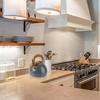 Švilpukas virdulys Stone Marble Finish arbatinukas nerūdijančio plieno švilpiantis virdulys su medine anti-karščio rankena, pilkas