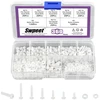 Swpeet 360 vnt. 6 dydžių M3 baltos spalvos nailoninės apvalios galvutės varžtai su šešiabriaunėmis veržlėmis ir sandariklių rinkiniu, nailoninis Phillips kryžminis apvalios galvutės varžtas, ilgis 4/5/6/8/10/12 mm