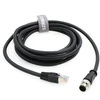 Szrmcc M12 A Code 8 kontaktų kištukinis į Rj45 ethernet cat6 gigabitinis ekranuotas vandeniui atsparus jutiklio pavaros kabelis, skirtas cognex in-sight 7000 dmr-300 kameros vaizdo jutikliams (juodas, 2 m)