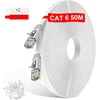 Tbmax 50 m ethernet cat6 itin ilgas tinklo kabelis 1000 mbit/s 250 mhz didelio greičio gigabitinis lan interneto kabelis plokščias kabelis su rj45 jungtimi, skirtas maršrutizatoriui/modemui/jungikliui/pc/nešiojamam kompiuteriui, baltas