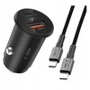 Tech Protect Mažas automobilinis įkroviklis dual port usb-a type-c + usb-c kabelis 100cm