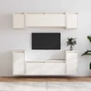 TV staliukas Televizoriaus spintelės, 6vnt., baltos, pušies medienos masyvas