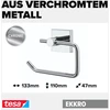 Tesa ekkro tualetinio popieriaus laikiklis, blizgus chromas, įsk. klijų sprendimą, didelė laikymo galia (iki 6kg), 53 mm x 140 mm x 99 mm