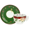 Thun, 2 vidutinių porcelianinių puodelių rinkinys, Christmas Surprises kolekcija, rinkinys namams ir virtuvei, dovanos idėja Kalėdoms, puodelio skersmuo 9 cm, 6 cm, aukštis 180 ml, lėkštutės skersmuo 14.5 cm