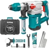 Total kombinuotas plaktukas 1500 W | 5.5 J smūgio energija | 850 Rpm plienui, medžiui ir betonui | Sds-plus kotas, įskaitant 3 grąžtus ir 2 kaltus | Balta ir mėlyna, 1/2 colio, metalas
