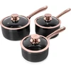 Tower T800001rb Linear Rose Gold 3 dalių puodų rinkinys, 16 cm, 18 cm ir 20 cm, juodos ir rožinio aukso spalvos