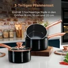 Tower T800001rb Linear Rose Gold 3 dalių puodų rinkinys, 16 cm, 18 cm ir 20 cm, juodos ir rožinio aukso spalvos