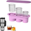Toyone Stanley Cup ledo kubelių forma - silikoninė ledo kubelių forma su dangteliu, 3 skyrių ledo kubelių forma 40 oz gertuvėms, viskiui, kokteiliams ir kt. (violetinė)