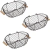 Trademark Innovations 3 ovalių 10 colių senovinio stiliaus vielinių krepšelių rinkinys su medinėmis rankenomis