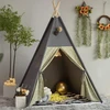 Treebud Tipis palapinė vaikams su paminkštintu kilimėliu, sulankstomos tamsių atspalvių žaidimų palapinės mergaitėms ir berniukams su nešiojimo krepšiu, drobės tipis namelis vaikams, naudojimui patalpose ir lauke
