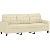 Fotelis Trivietė sofa su pakoja, kreminės spalvos, 180cm, dirbtinė oda