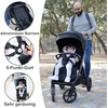Twinly spacely vežimėlis, iki 22 kg, labai didelis ir patogus, erdvi sėdynė, labai lengvai sulankstomas vežimėlis, xxl stogelis su upf50+ filtru, apsauga nuo lietaus, vežimėlis (rožinis)