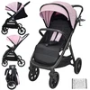 Twinly spacely vežimėlis, iki 22 kg, labai didelis ir patogus, erdvi sėdynė, labai lengvai sulankstomas vežimėlis, xxl stogelis su upf50+ filtru, apsauga nuo lietaus, vežimėlis (rožinis)