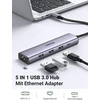 Ugreen usb šakotuvas ethernet adapteris gigabitinis lan adapteris su 3 usb 3.0 prievadais 1000 mbps usb tinklo adapteris su aliuminio korpusu, pintas kabelis plug & play windows 11/10/8, mac os