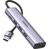 Ugreen usb šakotuvas ethernet adapteris gigabitinis lan adapteris su 3 usb 3.0 prievadais 1000 mbps usb tinklo adapteris su aliuminio korpusu, pintas kabelis plug & play windows 11/10/8, mac os
