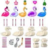 Uoy Flamingo vėjo varpelių rinkinys, 16 dalių medinis vėjo varpelių rinkinys vaikams, skirtas dažyti flamingo, mediniai vaikiški vėjo varpeliai mergaitėms ir berniukams, gimtadienio dovana