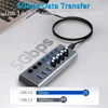 Usb 3.0 šakotuvas, usb 7-in-1 adapteris su aktyviu 3.0 maitinimu, usb 3.0 šakotuvas su 7 usb-a prievadais, 100 cm kabelis, 24 w (12v/2a) maitinimo dokas ir atskiras jungiklis su led indikatoriumi