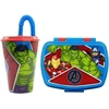 Vaikiškas pietų rinkinys 2 dalys Avengers Marvel plastikinis puodelis ir daugkartinio naudojimo priešpiečių dėžutė be Bpa, puodelis su šiaudeliu 430 ml ir priešpiečių dėžutė