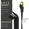 Veetop Rj45 Cat 7 Lan kabelis, plokščias 10 Gbps tinklo kabelis, interneto, ethernet, patch kabelis su paauksuotais kontaktais, juodas