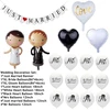 Vestuvių dekoracijų rinkinys "just Married", vestuvių dekoracija balta, balionai "just Married", foliniai balionai nuotaka ir jaunikis, girlianda "just Married" vestuvių sužadėtuvių vakarėlio dekoracija.