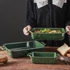 Vicrays Keraminių kepimo indų rinkinys, porcelianinis, stačiakampė kepimo skarda, kepimo skarda, lazanijos skardos, troškintuvų rinkinys maisto gaminimui, virtuvei, pyragų valgymui, 3 vienetai, 38,1 x 21,6 cm (žalias)