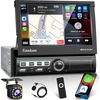 Automagnetola Vieno din automobilinis radijas su automatiniu atlenkiamu ekranu, belaidžiu carplay ir android auto, 7 colių radijo stereo sistema su bluetooth/mirrorlink/fm/aux/tf/usb/swc + atsarginė kamera + mikrofonas