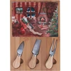 Villa D'este Home Tivoli Xmas Vintage sūrio lenta ir 3 sūrio peilių rinkinys bambukas ir keramikos kalėdinė dekoracija 21.5 x 30.5 cm