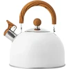 Virdulys, 2,5 l nerūdijančio plieno virdulys su švilpuku, indukcinis virdulys su medžio imitacijos rankena ir sandariu dangteliu, arbatinukas, dujinė viryklė, automatinis švilpukas, virdulys indukcinei viryklei, dujinei viryklei ir elektrinei kaitlentei