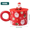 Volumoon Santa Claus puodelis 400 ml, kalėdinis kavos puodelis, keraminiai arbatos puodeliai kalėdoms su dangteliu, kalėdinis puodelis, eglutės puodelis, šventiniai puodeliai karštam šokoladui (santa Claus)