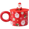 Volumoon Santa Claus puodelis 400 ml, kalėdinis kavos puodelis, keraminiai arbatos puodeliai kalėdoms su dangteliu, kalėdinis puodelis, eglutės puodelis, šventiniai puodeliai karštam šokoladui (santa Claus)